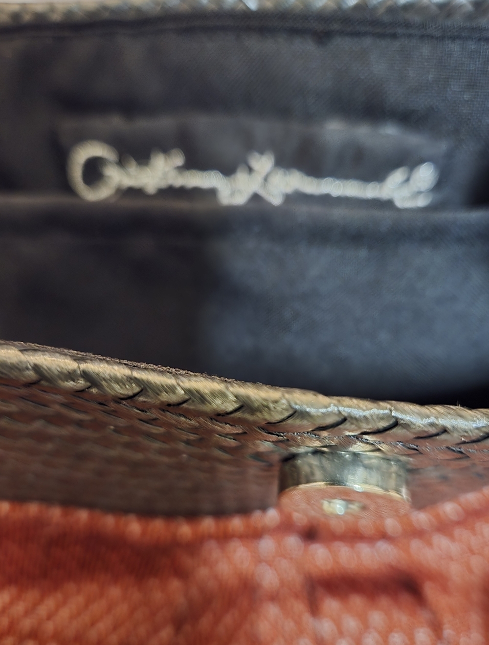 Black Woven Straw Bag With Red & Black Check Fringed Ends - Picture 8 of 10